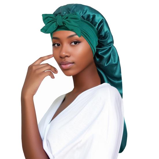 Yousheng Long Satin Bonnet with Tie Band Double Layer Women Sleeping Bonnet Extra Large Braids Curly Hair Faux Silk Hat Soft Hair Care Cap