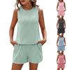 Women's Loose Solid Color Round Neck Sleeveless Vest Shorts Striped Two-Piece Set