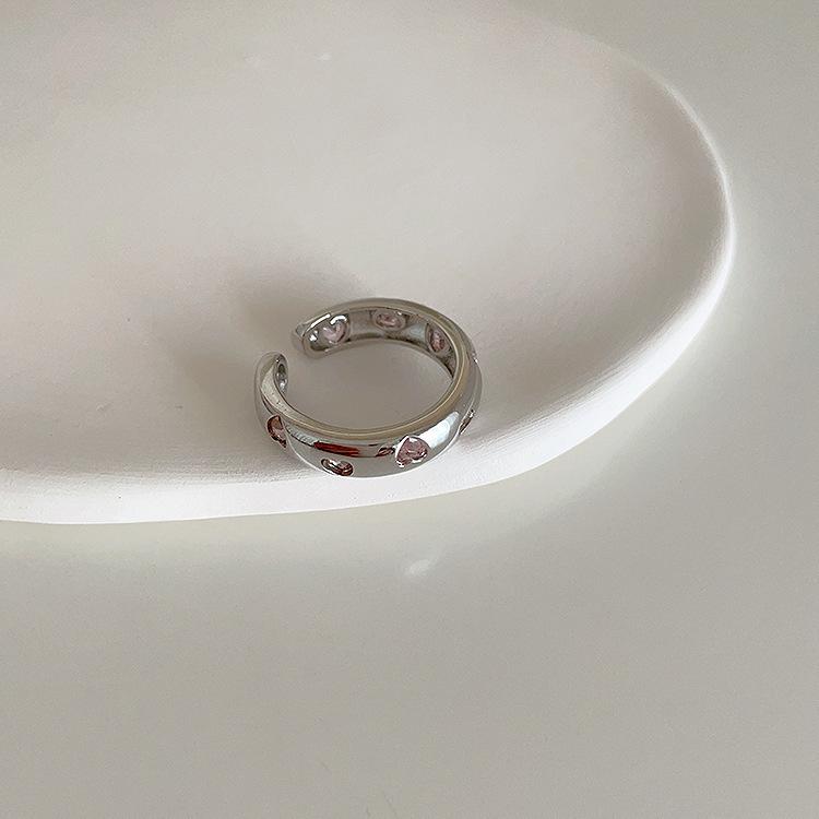 Открытое металлическое кольцо в форме сердца с розовым цирконием для девочек — простой, универсальный и стильный новый дизайн