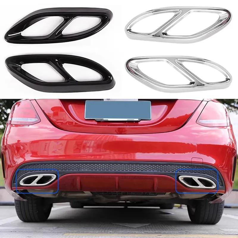 For Mercedes Benz A/C/E/B/GLC/CLA/CLS Class Car Exhaust Tip Muffler Pipe Cover 4 Outlet Tail Pipe Rear Diffuser Cover 2Pcs