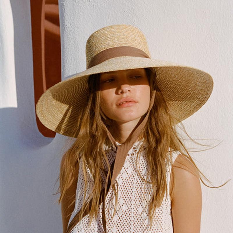 Women's fashion green eaves beach hat vacation photo modeling hat wide edge sun hat straw shade straw hat