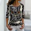 Топы для женщин 3D Black Rose Leopard Print Print Round Neck Long Sleeve T Shirt Fall Casual Slim Pullover Women's Long Sleeve Top