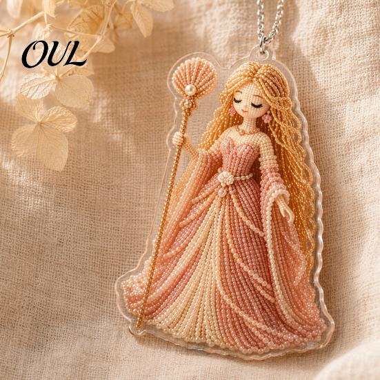 Acrylic Christmas Decorations 2D Flat Ornaments, Bead Embroidered Art Goddess Scratch-proof Ornaments Pattern Pendant, Double-Sided Hanging Charm for