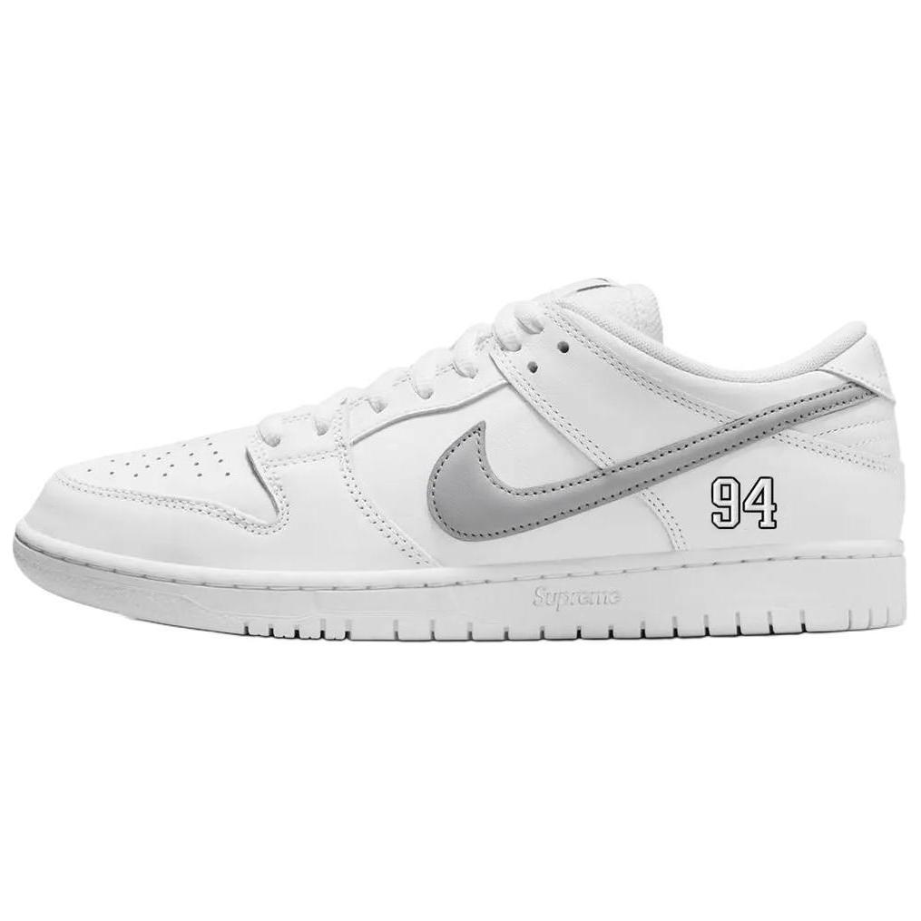 Nike Sb Dunk Low Supreme 94 Белый Металлик Серебристый Кеды для Скейтборда HQ8487-100