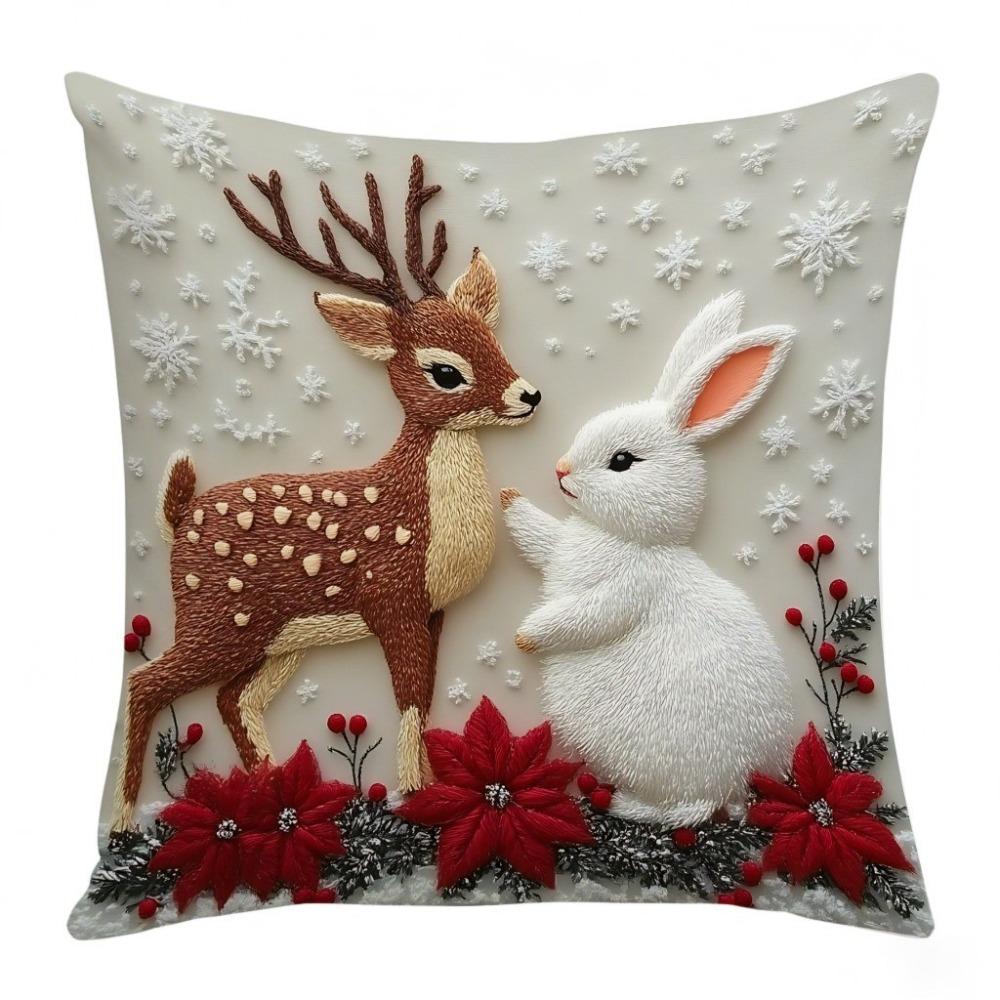 Linen Throw Cushion Cover Elk Santa Claus Snowman Xmas Tree Pillow Case  Living Room
