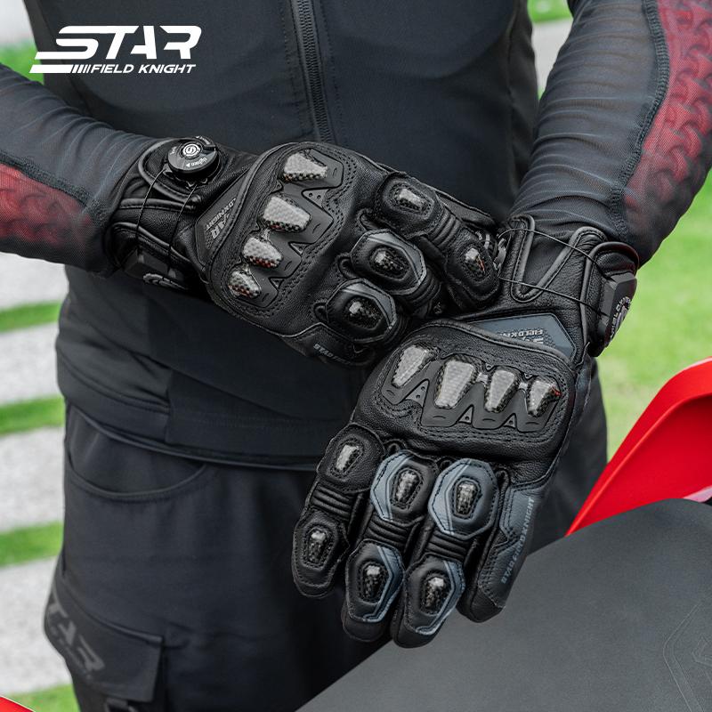 SFK Full Finger Motorcycle Gloves Real Goat Leather Non-slip Wear-resistant Carbon Fiber Protection Knob Adjust Riding Equipment