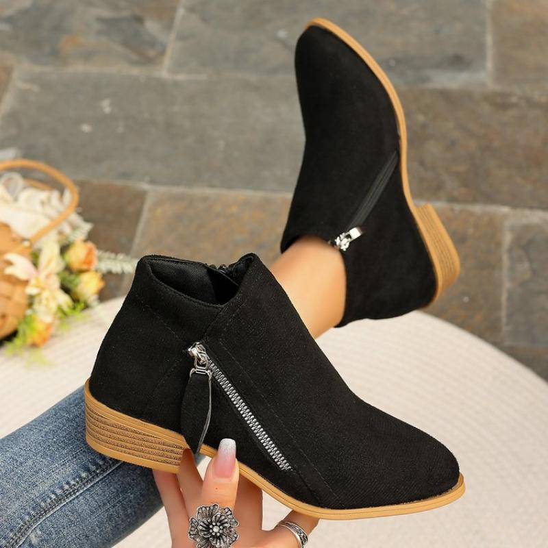 Fashion 2025 Women Booties Autumn Suede Chelsea Boots Women Fashion Size 43 Platform Boots Side Zipper Heeled Ankle Boots Botas De Mujer