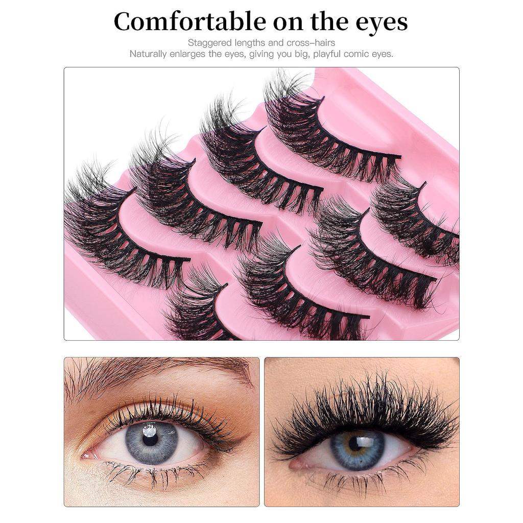 4 пары накладных ресниц, густые ресницы, преувеличенные растрепанные ресницы, имитация растрепанных ресниц