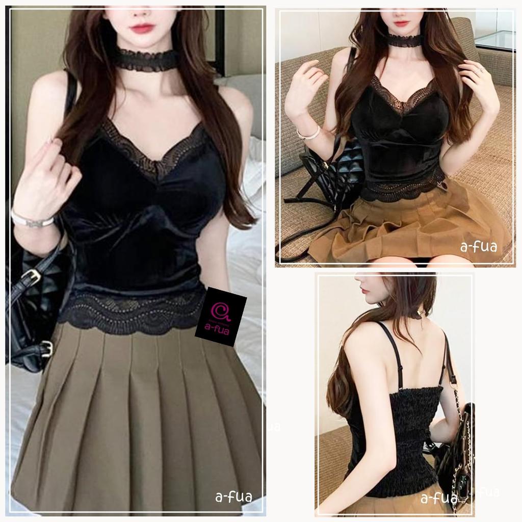 Бархатная майка-бра с сексуальным кружевным нижним бельем для красивой a-fua Cami, Чашки, Отделка, Майка для демонстрации, Грудь, Осень/Зима (черный)