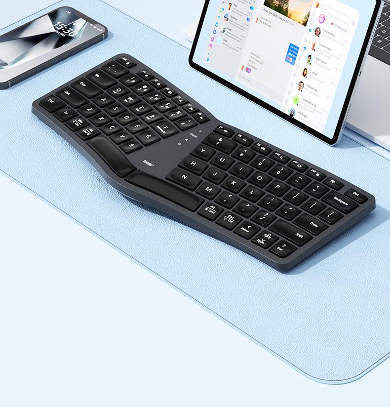 BOW Hangshi HD429CL Трехрежимная эргономичная клавиатура: Проводной, Беспроводной, Bluetooth, Перезаряжаемый, Бесшумный, Совместимый с USB.