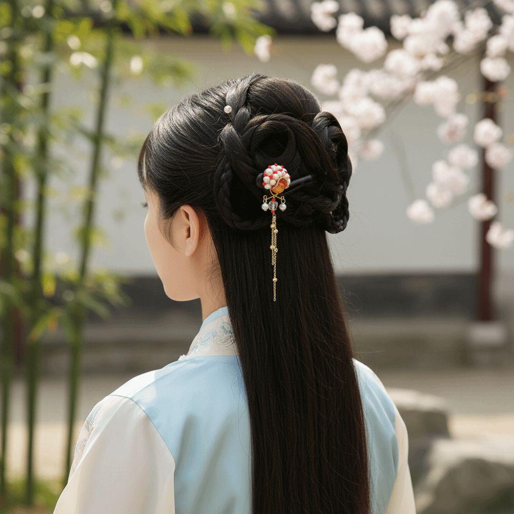 Red New Chinese Style Hair Clip Tassel Hanfu Hairpin Temperament Wooden Hair Stick  Bridal