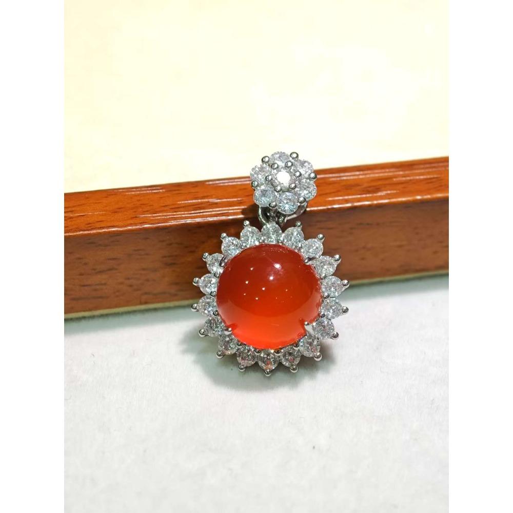 Natural Green Agate Round Pendant Sweater Chain Gold Inlaid Buddha Gong Long Brand Eight Treasures Lotus Chalcedony Hanging