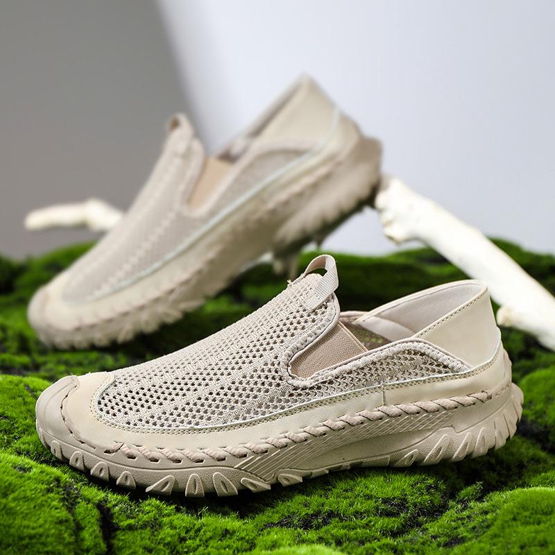 Fashion Summer Flying Mesh Men's Shoes Large-sized Casual Shoes Breathable Soft-soled Anti-slip Handmade Fashionable Flat Shoes Men