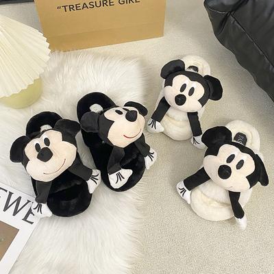 Мультяшные милые тапочки-пушистики с одним словом Микки женские 2025 осень и зима новая модная домашняя ниша студенческие пушистые шлепанцы