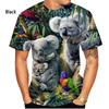 Summer Round Neck 3D Cute Koala Pattern Print Top Fashionable Casual Short Sleeved Men's T-shirts