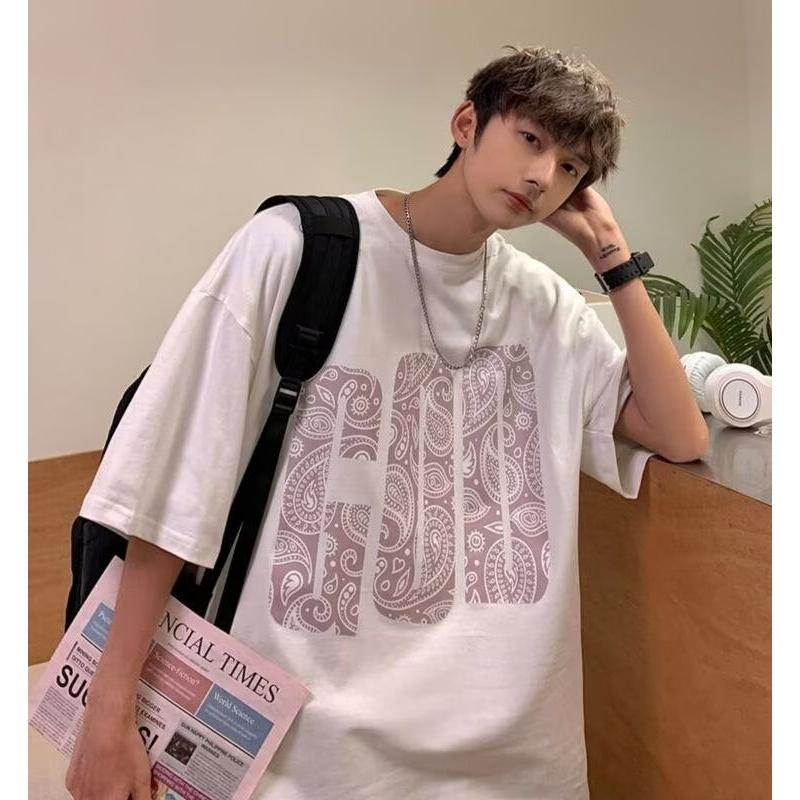 Мужские футболки с коротким рукавом с буквенным графическим принтом, модные брендовые футболки для мужчин, мужская одежда, повседневная футболка, мужские летние топы в корейском стиле ретро для мужчин