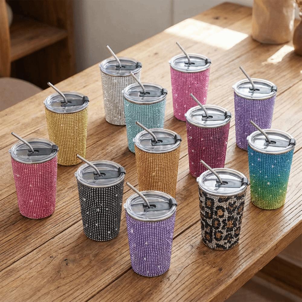 500ml Glitter Coffee Mug Sparkling Stainless Steel Water Bottle Durable Creative Straw Cup Girl