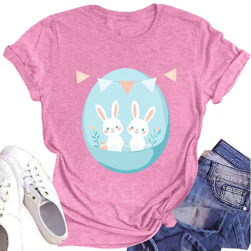 Women's Printed Round Neck Short-sleeved T-shirt Top