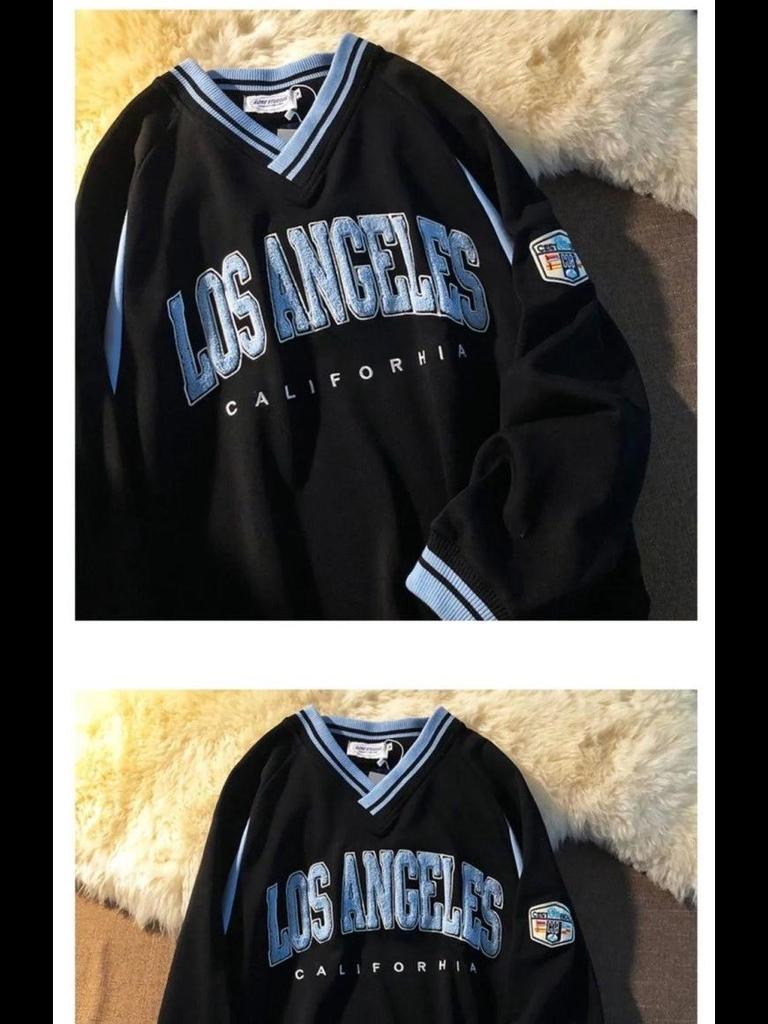 Мужская толстовка с V-образным вырезом и вышивкой в стиле ретро, осень 2021 г. — модная, повседневная, универсальная, парная