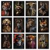 Animal Portraits Cool Dog Doberman Leopard Zebra In Striped Suit Poster Print Wall Art Pictures Canvas Painting Room Home Decor