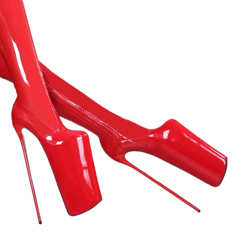 Сексуальные 19 см ботфорты выше колена женские на высоком каблуке для вечеринок танцев фетиш клубная обувь красные на платформе ботфорты до бедра большой размер 48