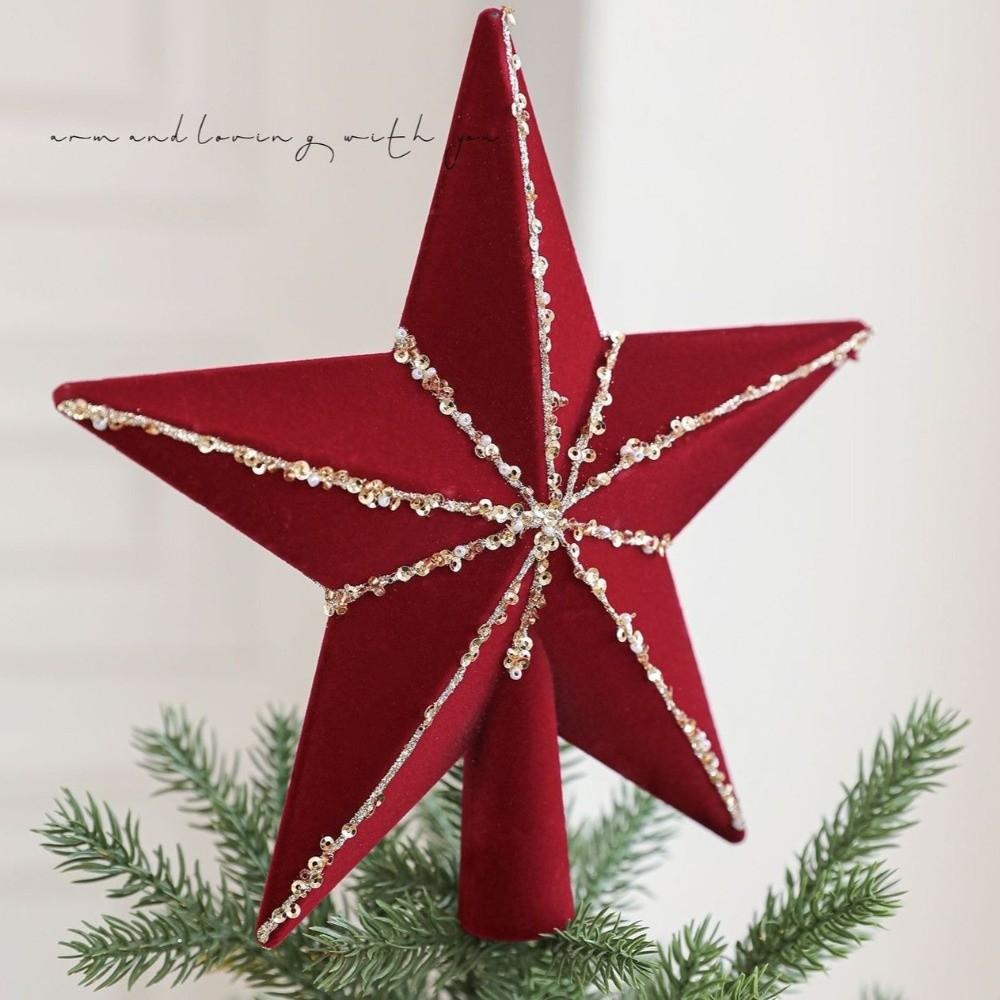 3D Red Glitter Star Christmas Tree Crown Star Christmas Tree Decorations Home Party Decor