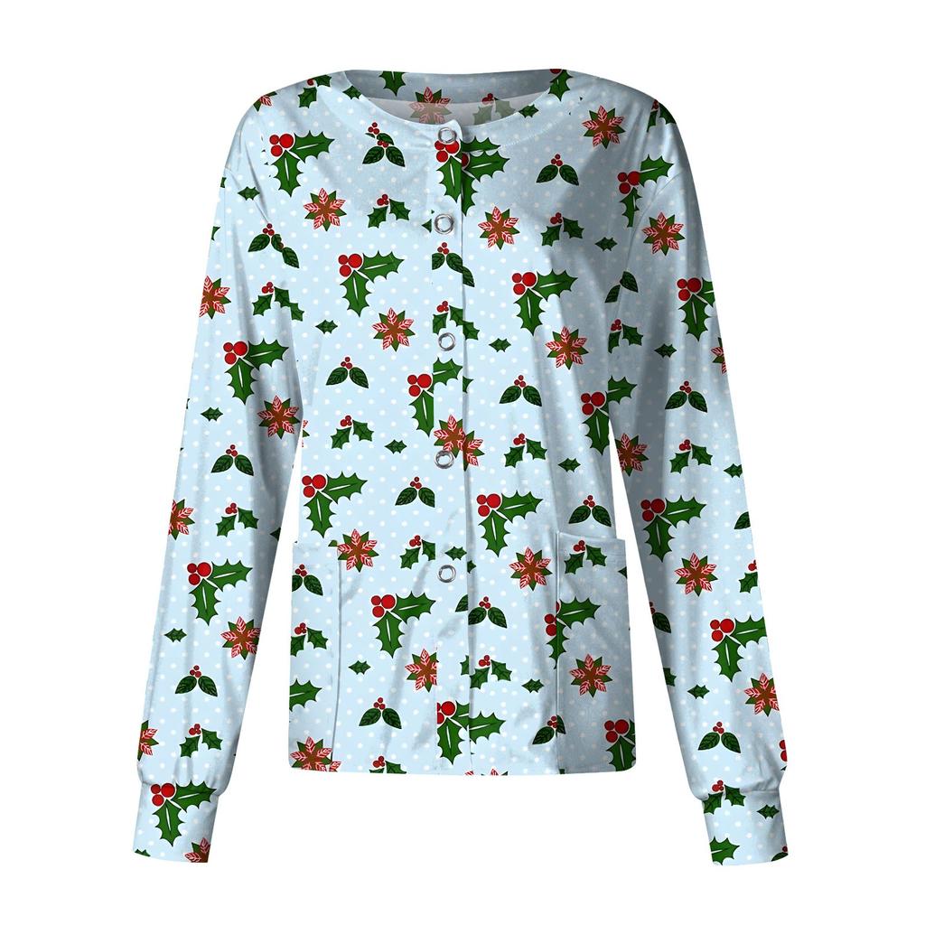 Женская повседневная модная однобортная куртка с длинным рукавом и стоячими лацканами с рождественским принтом, защитная рабочая куртка