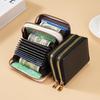 New Lychee Grain Double Zipper Accordion Card Holder and Coin Purse - Solid Macaron Colors for Students