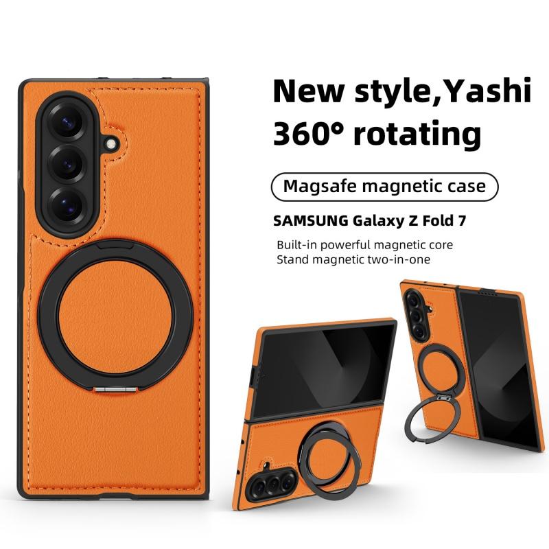 Для Samsung Galaxy Z Fold7 Fold6 Fold5 Fold4 Чехол Магнитный Magsafe 360° Вращающийся Умный Металлический Держатель Подставка Матовая Кожаная Крышка