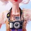 Smiling Plush Toy Dog with Webbing Strap and Sounding Cartoon Camera Pendant Necklace