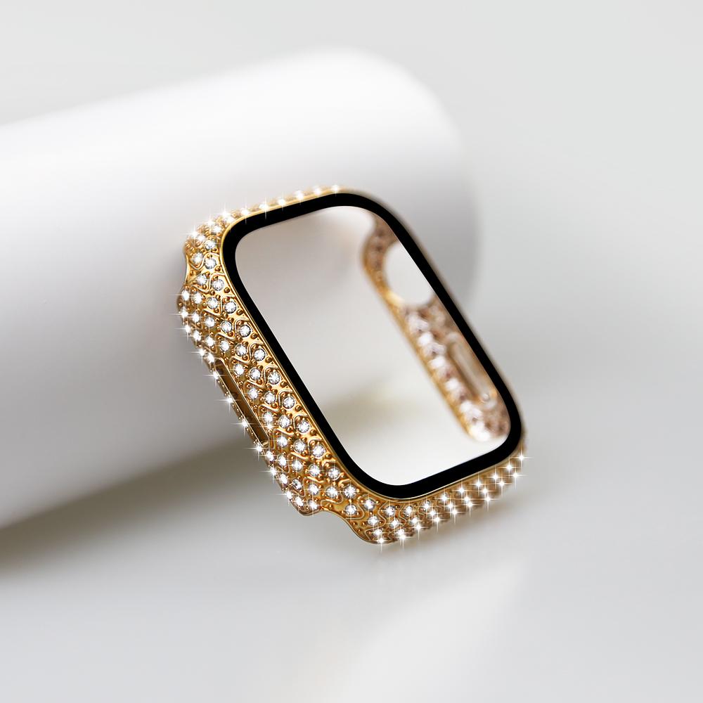 Крышка для часов с бриллиантами, встроенное закаленное стекло для Apple Watch Series 8, корпус 45 мм, 41 мм, блестящий защитный бампер для iWatch Series 7