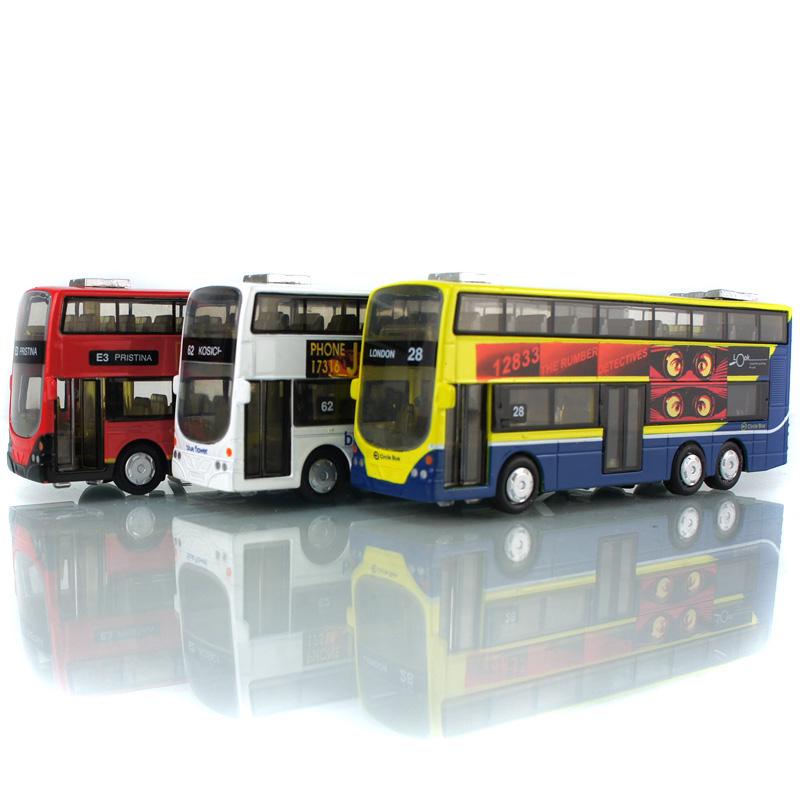1:43 Kids Toys Double Decker Bus Cool Metal Vehicle Cars Model for Music Pull Back Cars Miniatures