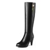 Women's High-heeled Boots Autumn and Winter New Style European and American Style Slim Heel Solid Color Plus Size Mid Length Boots
