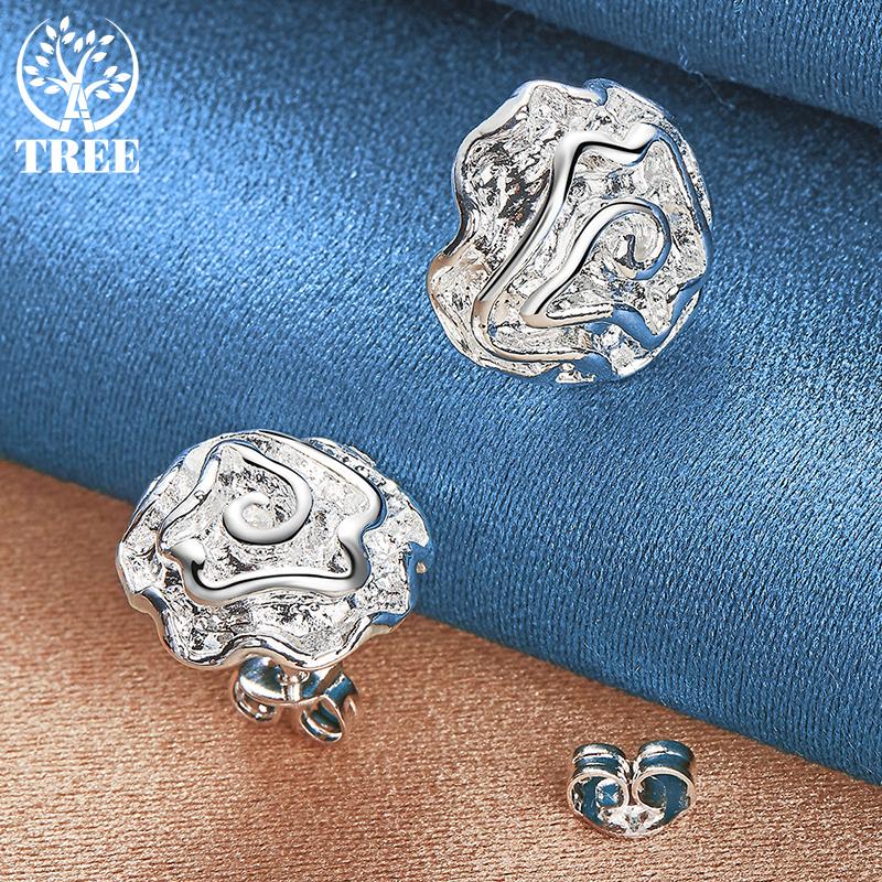 Ювелирные серьги-гвоздики из стерлингового серебра 925 пробы с розами и цветами