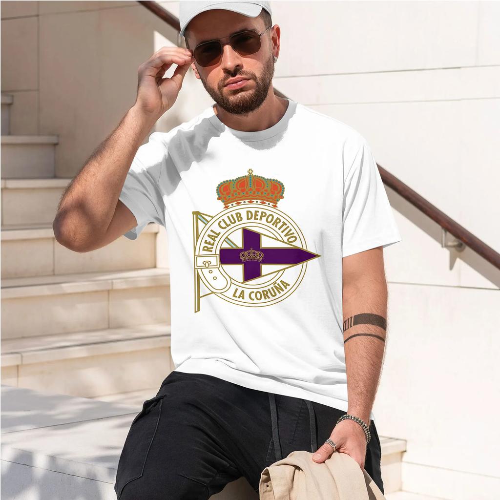 Real Deportivo La Coruna 2026 New Fashion Heavyweight Hot Selling Retro Printed Pattern Fun Round Neck Tshirt For Daily Comfort