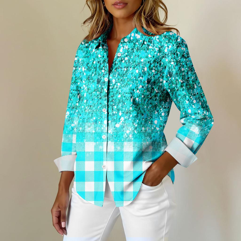 Women's Shirt Blouse Print Button Long Sleeve Casual Basic Shirt Collar Regular Top
