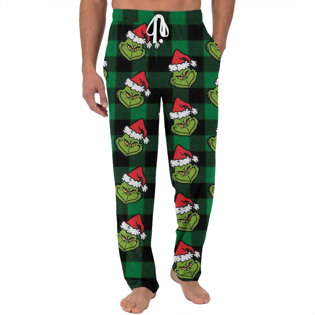 Men's Knitted Fashionable Printed Pocket Casual Pants Pajama Pants
