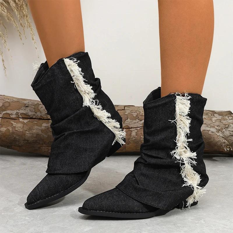 Модные ковбойские женские полусапоги челси на массивной подошве с острым носком, дизайнерские модные туфли для ходьбы 2024, зимние готические ботинки, женские туфли для платья, zapatos