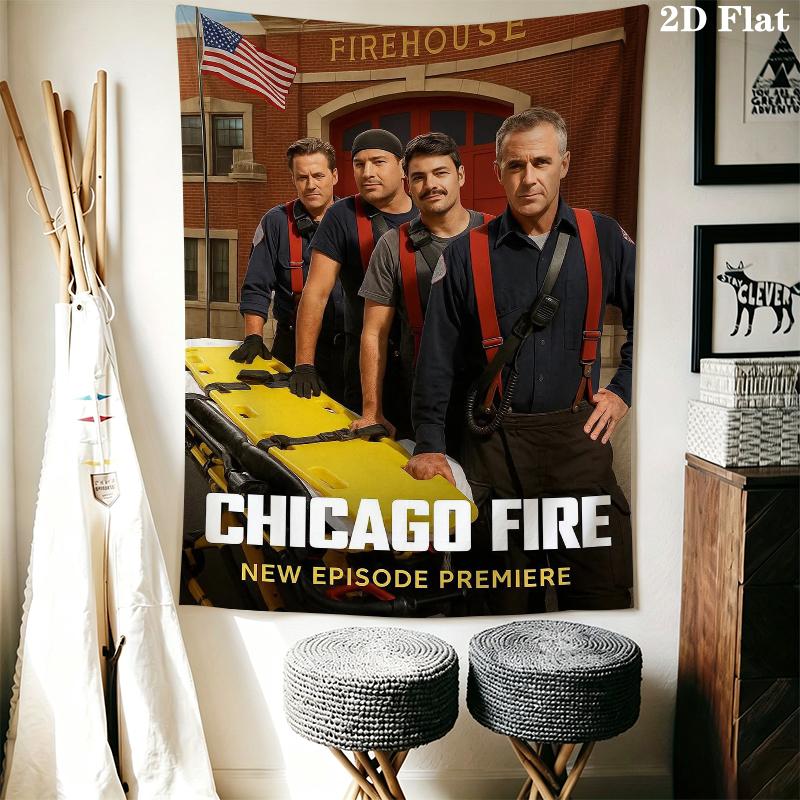 Chicago Fire Wall Tapestry Aesthetic Wall Hanging Printed Fabric Blanket Decorative Tapestries for Bedroom Living Room Home Decor