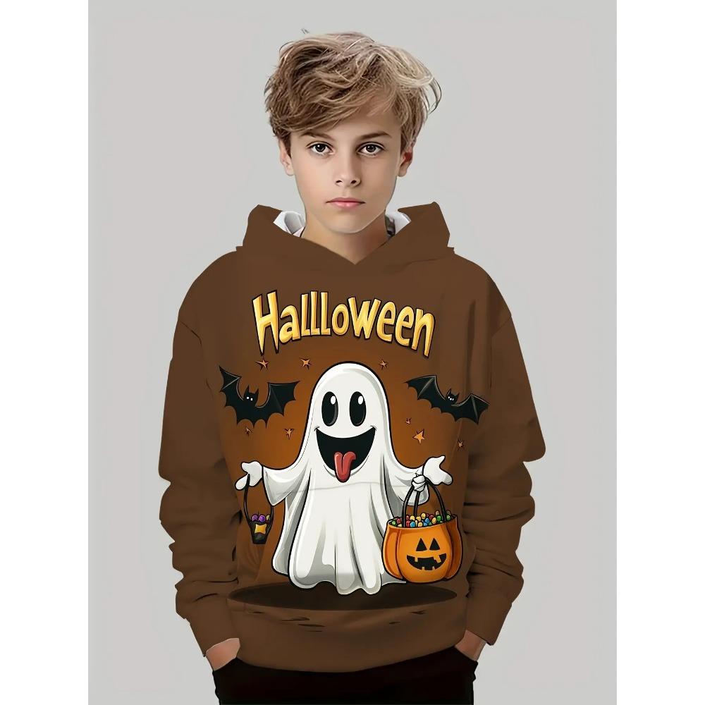 Boy Clothes Funny Terror Pumpkin Long Sleeve Hoodies Child Cartoon Halloween Thin Sweatshirt Tops Halloween Gift for Boys Girls