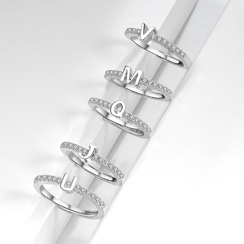 26 english alphabet rings for women, minimalist style 18k gold plated micro-paved zircon letter rings