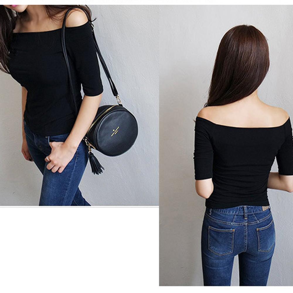 Women Off Shoulder 3/4 Sleeve Ribbed Knit Top Slim Fit Casual Blouse Y2K Streetwear