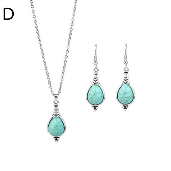 2 шт./компл. в этническом стиле, ожерелье, серьги из искусственной бирюзы, комплект женских блестящих стразов, инкрустированное ожерелье, серьги-крючки, комплект ювелирных изделий