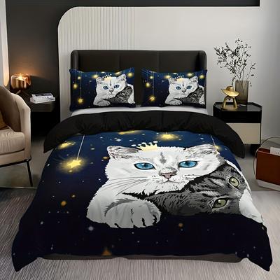Модный пододеяльник Starry Pet Cat с цифровой печатью, комплект постельного белья, мягкий, удобный пододеяльник для спальни (Пододеяльник+наволочка)