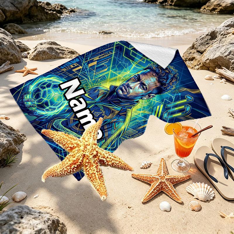 Custom Name Personalized Neymar Jr Print Beach Towel, for Trip Camping Beach Party Home Decor, Birthday Gift for Family & Friends