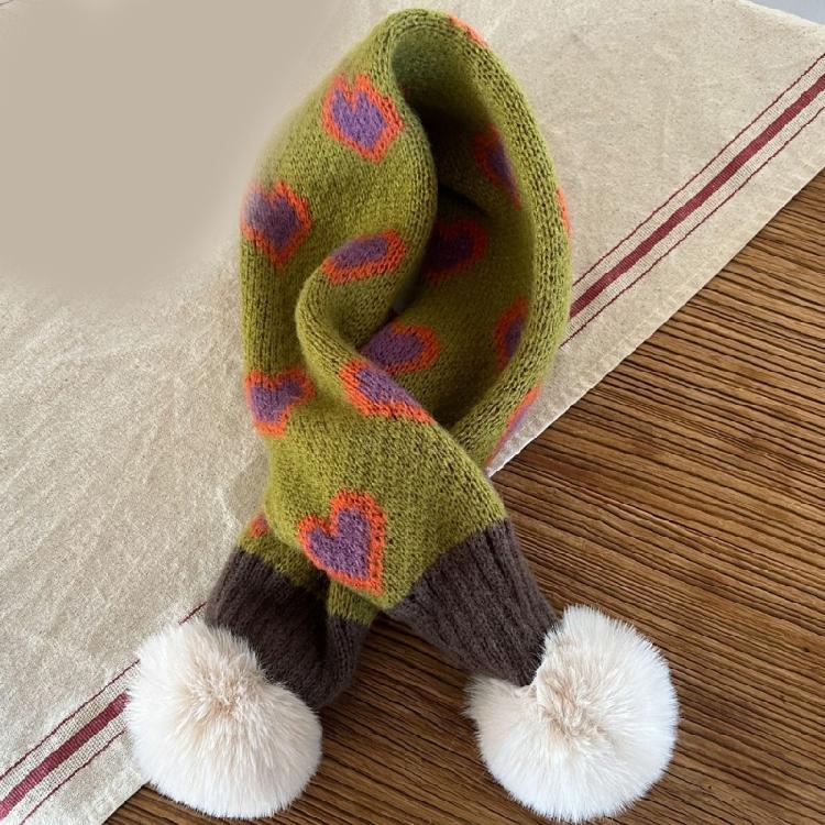 Warm Knitted Neck Scarf for Kids Heart Pattern Crossed Scarf for Boy and Girl Winter Warmth Neck Gaiter for Daily Use