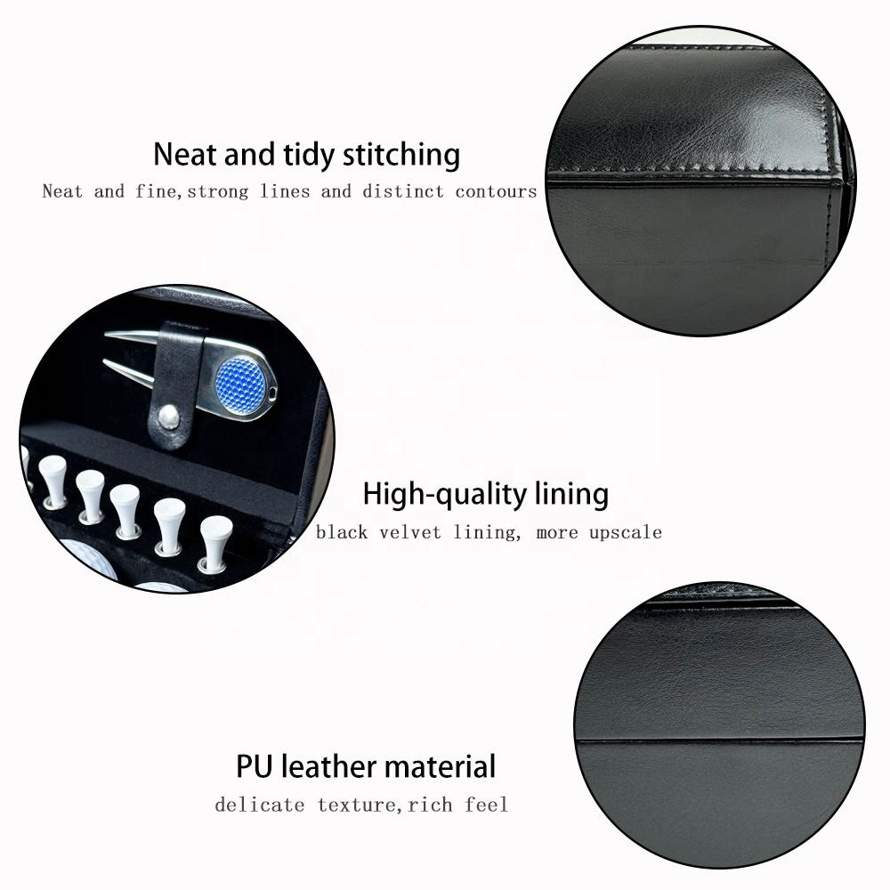 Luxury Leather Golf Gift Set, Custom High Quality Divot Tool, Golf Balls and Tees Storage Box, Premium Golf Souvenir Present