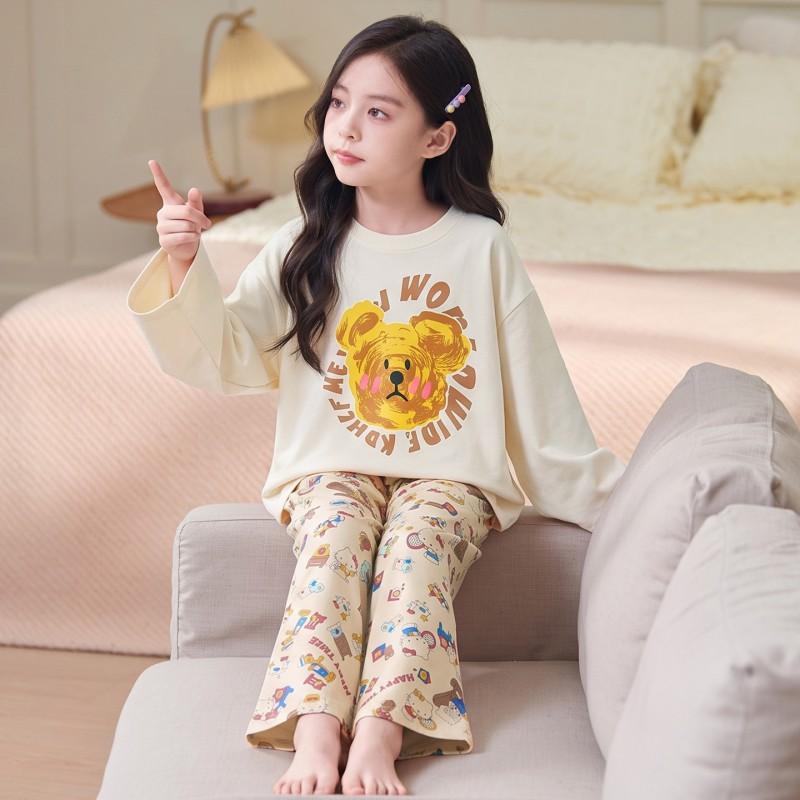 Girls Cotton Pajama Set Long Sleeve Cartoon Print Home Wear 2026 Kids Sleepwear Ages 8