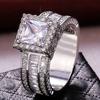 Fashion Jewelry Ladies Princess Cut Stone Four-claw Ring Inlaid Fashion Wedding Ring Engagement Jewelry Ring