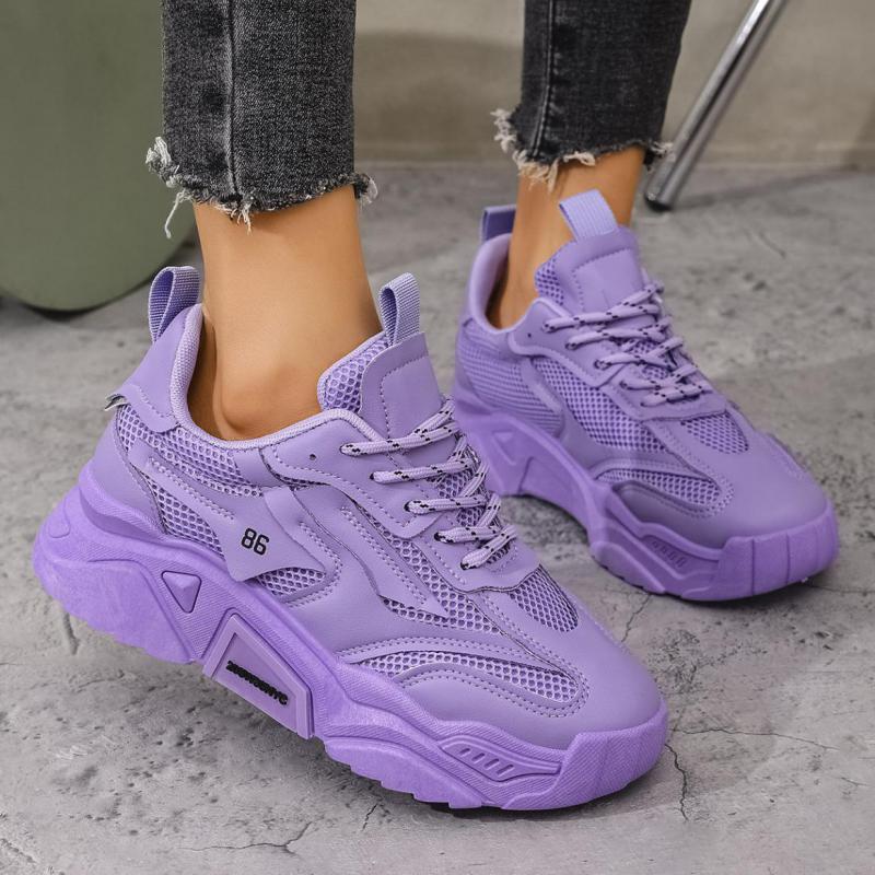 Fashion Spring Purple Platform Sneakers Thick Sole Sports Shoes Mesh Breathable Casual Sneakers Women Shoes Slip-on Ladies Sneakers